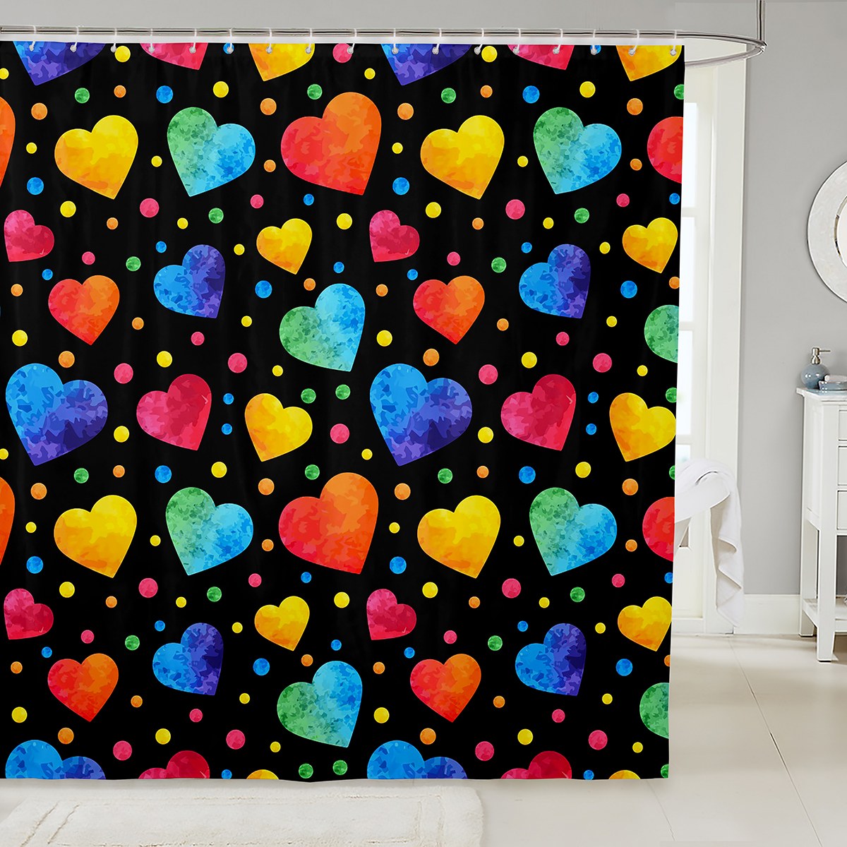 YST Rainbow Love Heart Waterproof Bathroom Curtain for Girls Kids