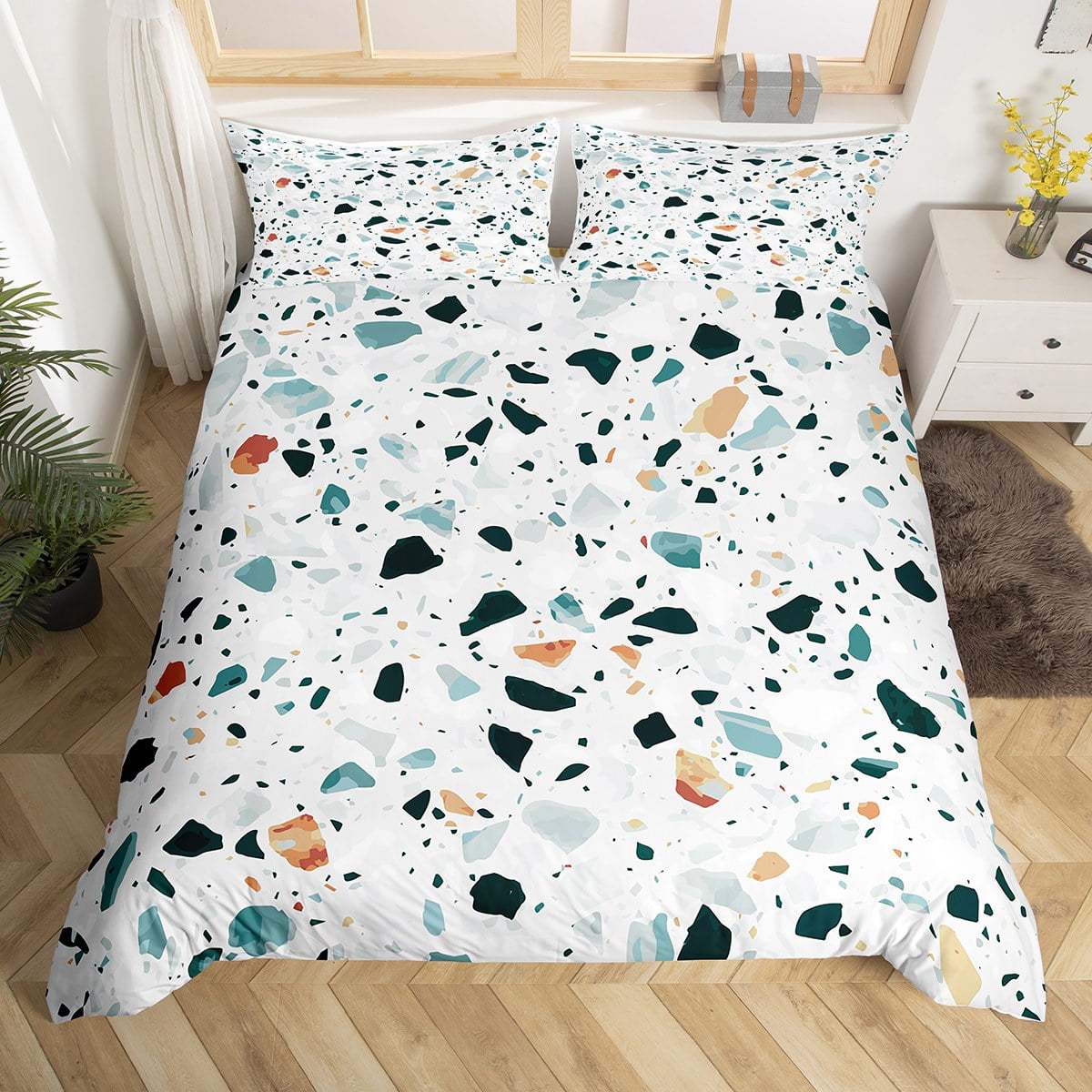 YST Rainbow Marble Duvet Cover Queen Grey Abstract Art Bedding Set yst-rainbow-marble-duvet-cover-queen-grey-abstract-art-bedding-set
