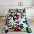 thumbnail image 1 of Rainbow Morning Glory Bedding Set King Girly Floral Comforter Set,Rustic Garden Blossoms Bedding Comforter Sets Green Leaves Duvet Set Botanical Themed Bed Set Teal Home Decorative, 1 of 5
