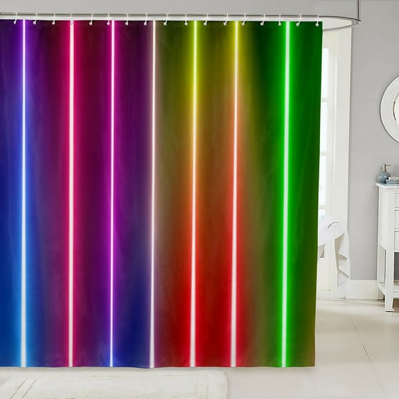 Rainbow Ombre Bathroom Curtains Blue Red Yellow Green Abstract Shower Curtain,Geometry Stripe Fabric Shower Curtain Neon Striped Bath Curtain Bathroom Decor 72"Wx72"L