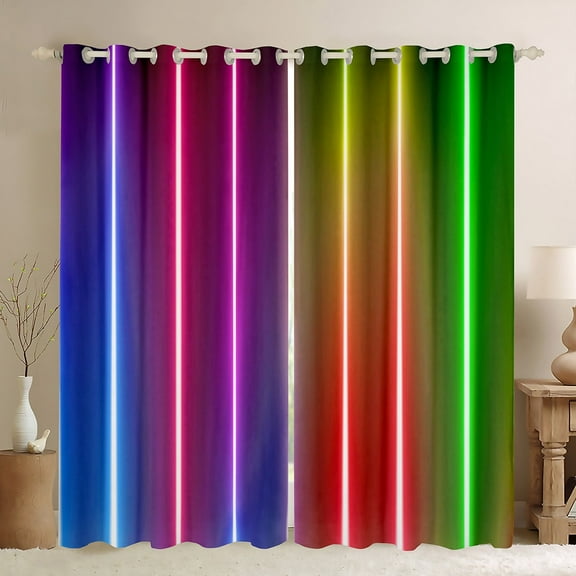 Rainbow Ombre Curtains & Drapes Blue Red Yellow Green Abstract Curtains ,Geometry Striped Curtains 30%-50% Blackout Neon Stripe Window Curtain for Living Room