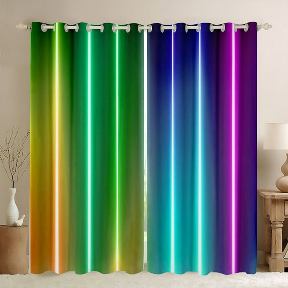 Erosebridal Rainbow Ombre Curtains & Drapes Green Teal Blue Pink Abstract Curtains,Stripe Geometric Curtains Blackout Neon Stripes Window Curtain Bedroom Decor