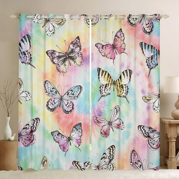 Erosebridal Rainbow Tie Dye Blackout Curtains Chic Butterfly Curtains, Watercolor Swirl Curtains & Drapes Wild Animals Living Room Curtains, Multicolor Spiral Window Curtains