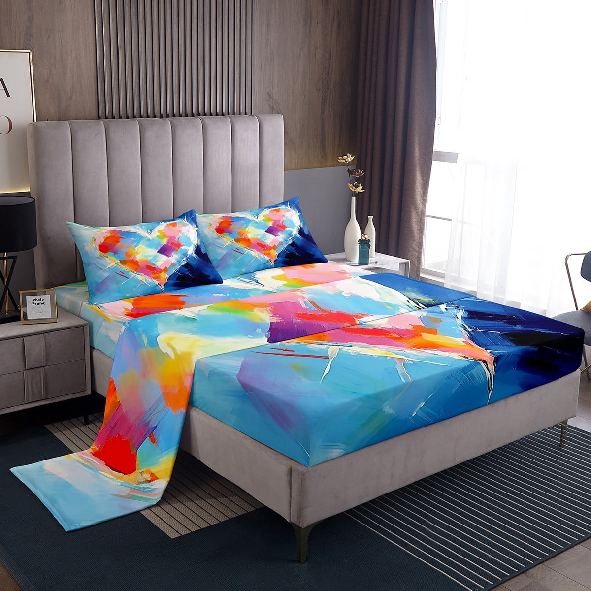 YST Rainbow Tie Dye Sheet Set Full Size, Cute Heart Blue Tie Dye Sheets