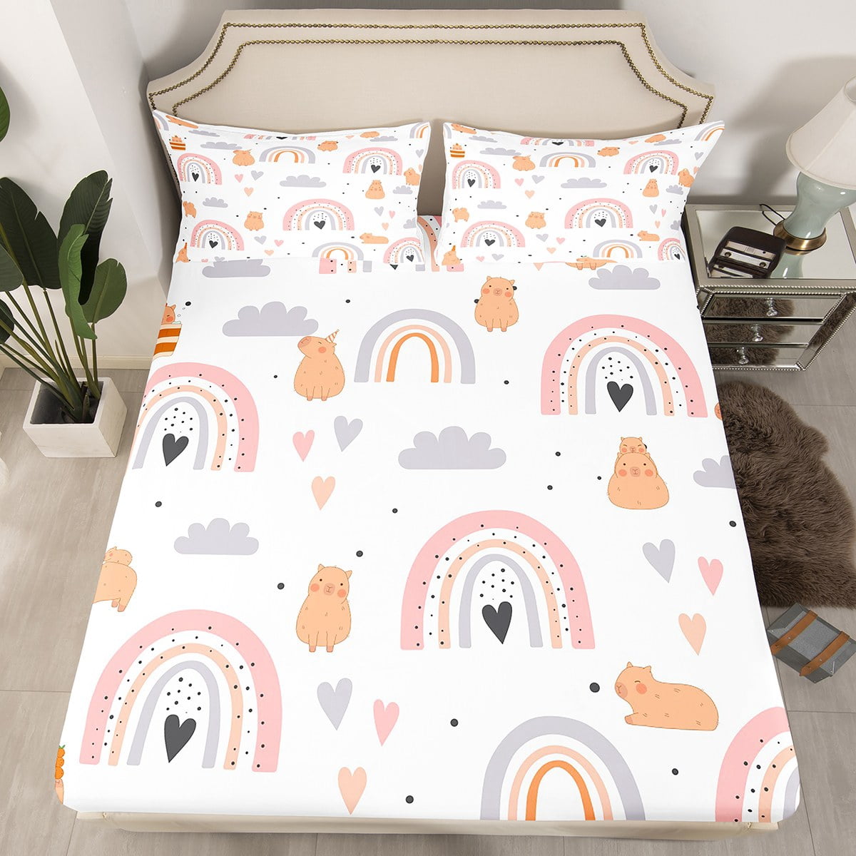 Kawaii Bunny Girl Bear Fitted Bedsheet main image 1
