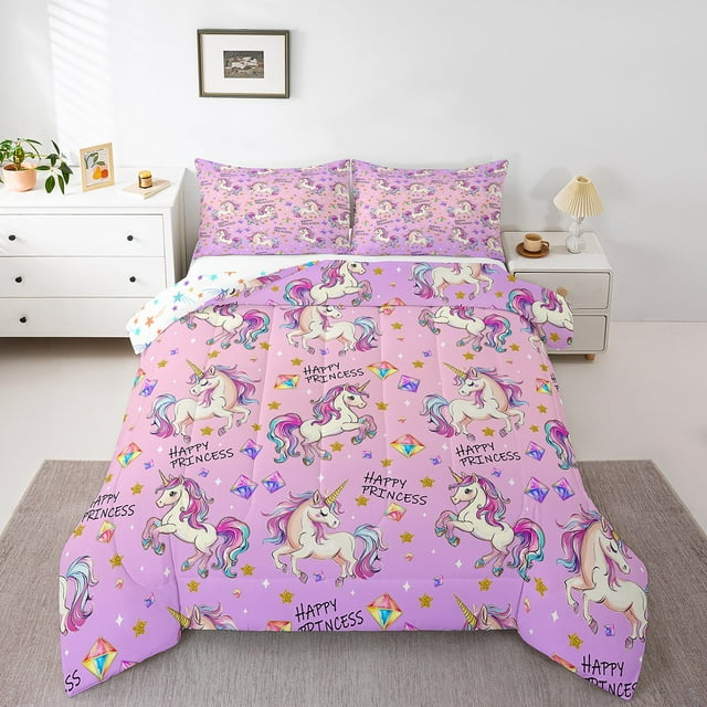 YST Rainbow Unicorn Bedding Comforter Sets Twin, Stars Diamond Comforter Set For Kids Kids Women