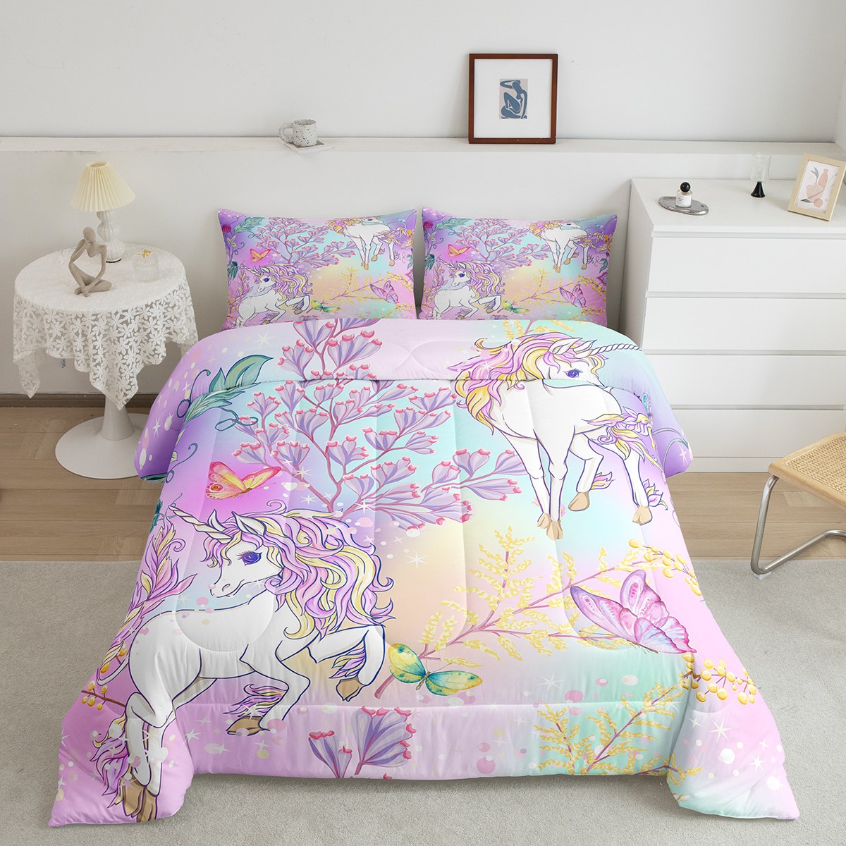 YST Rainbow Unicorn Bedding Full Ombre Purple Unicorn Comforter Set ...