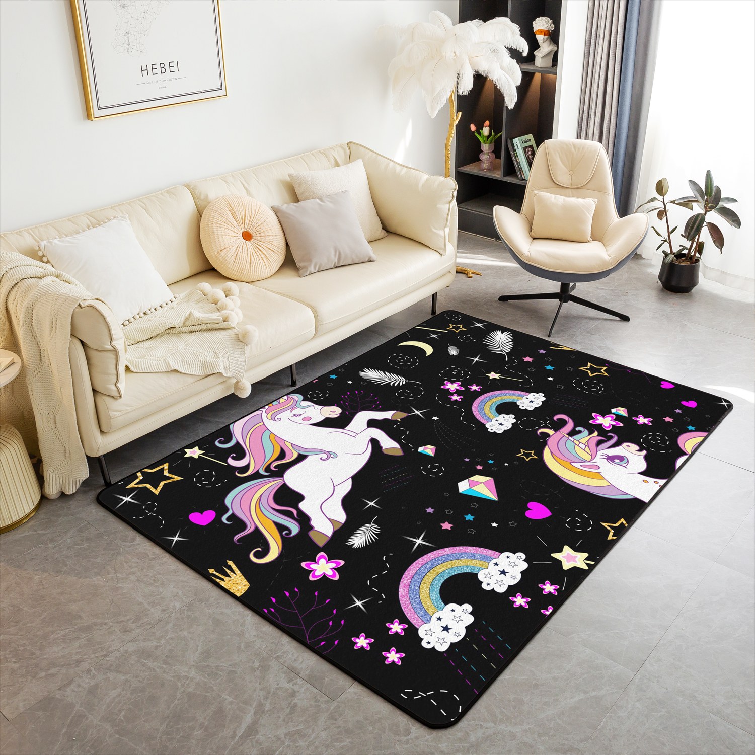 YST Rainbow Unicorn Rug for Girls Kids,Cute Cartoon Dream Horse Print