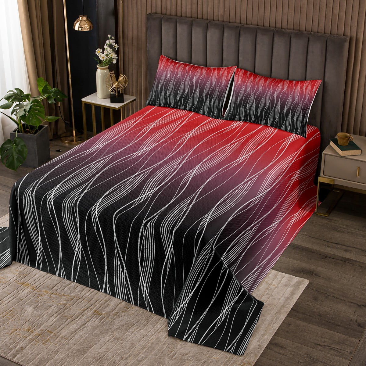 YST Red And Black Twin Quilt Sets For Boys Abstract Ombre Kids Coverlet