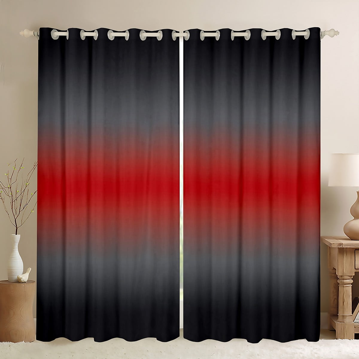 YST Red and Black 30%-50% Blackout Curtains Deep Red Ombre Gradient ...