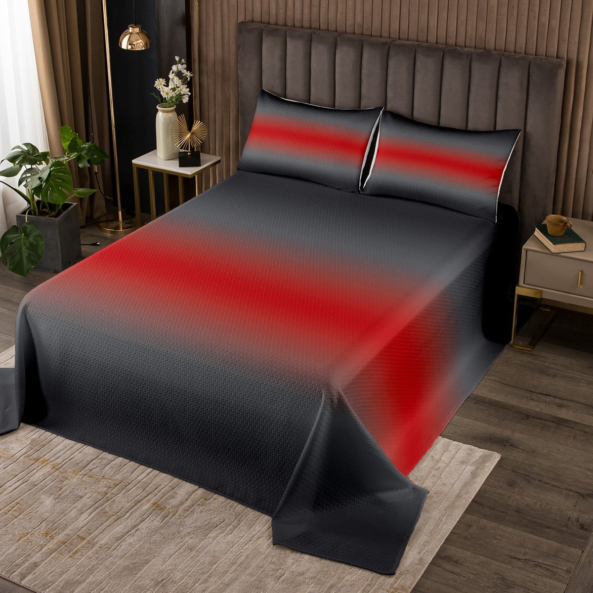 YST Red and Black Bedspread Set Deep Red Ombre Gradient Coverlet Set ...