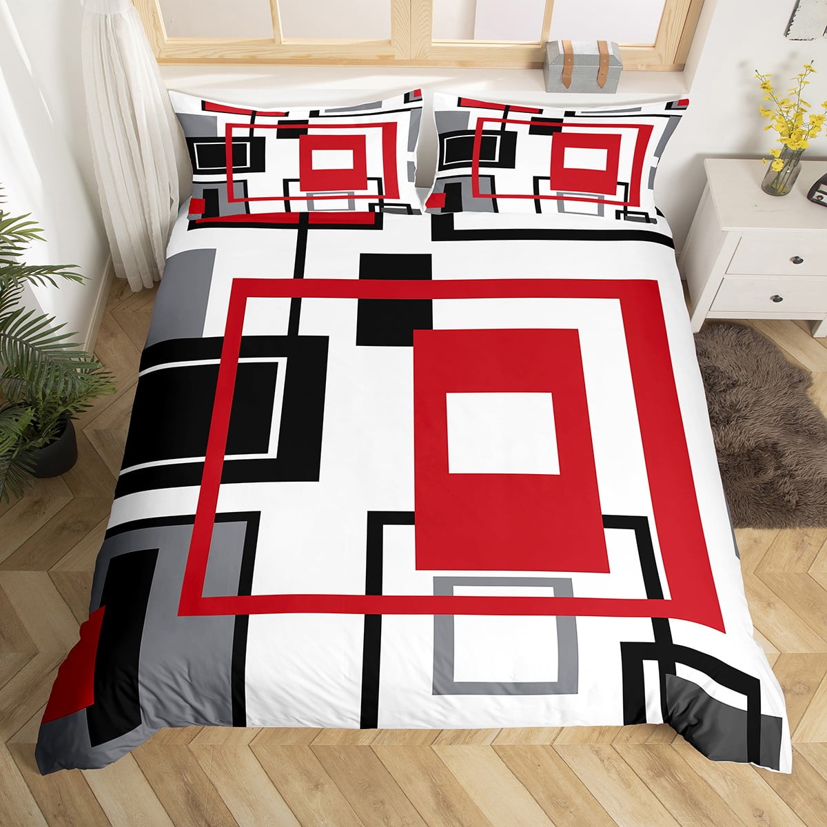 YST Red Black White Grey Bedding Set For Kids Boys Girls,Geometric