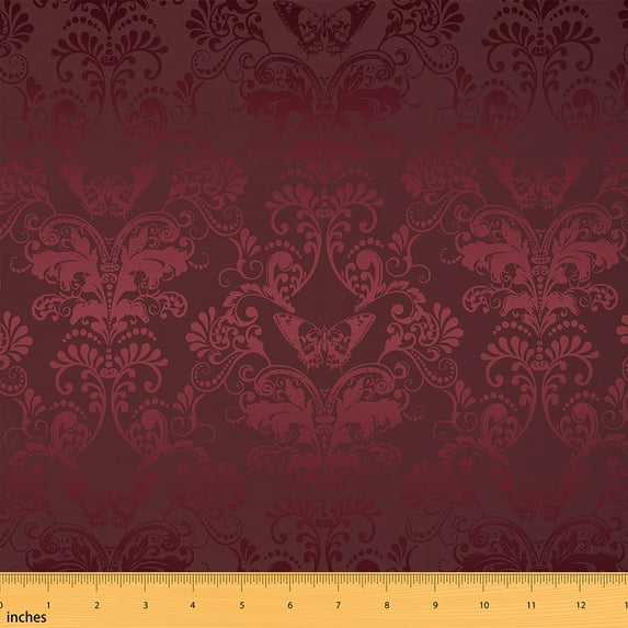 Erosebridal Red Damask Fabric By The Yard for Man,Retro Butterfly Upholstery Fabric,Gothic Vintage Butterflies Floral Decorative Fabric,Boho Style Indoor Outdoor Fabric,Red Black,1 Yard