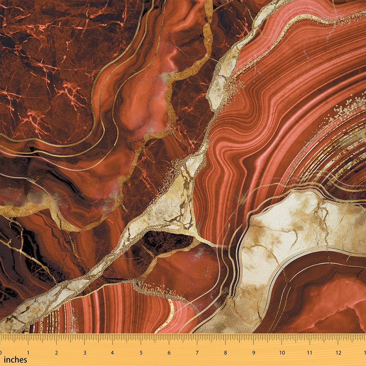 Erosebridal Red Gold Marble Fabric By The Yard, Marbling Crack Print ...