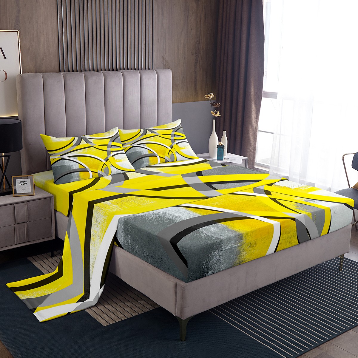 YST Red Gradient Queen Sheet Set Abstract Spiral Sheets, Gray White