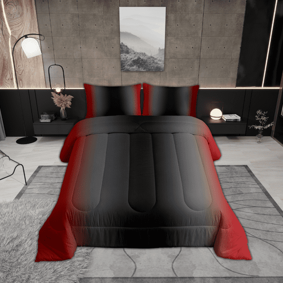 Red Grey and Black Comforter Set Queen ,Rainbow Ombre Bedding Set Aesthetic Room Decor for Women Men,Gradient Colorful Comforter Sets Abstract Quilt Bed Set 3Pcs