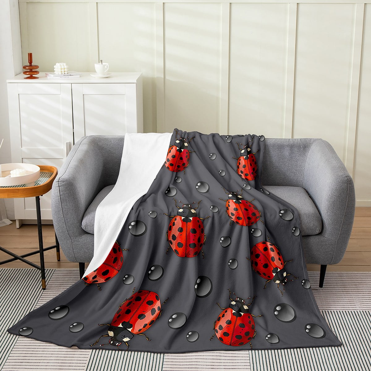 YST Red Ladybug Blanket, Cartoon Ladybugs Throw Blanket Twin 60x80, Cute Ladybird Reptile Fleece