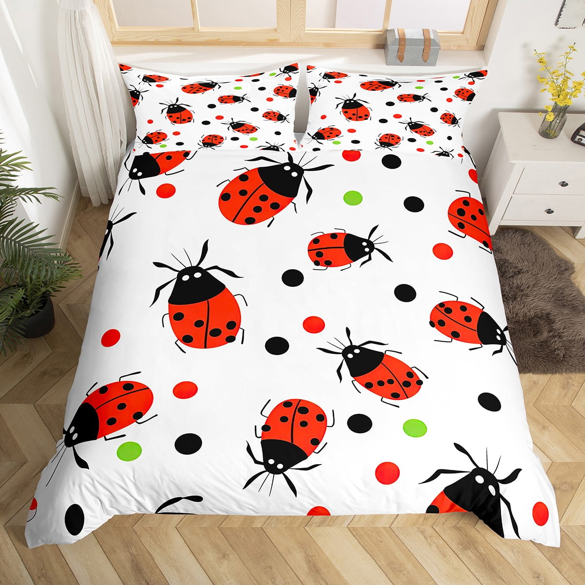 YST Red Ladybug Full Comforter Cover for Kids Boys Girls,Cartoon Ladybugs Bedding Set,Ladybird
