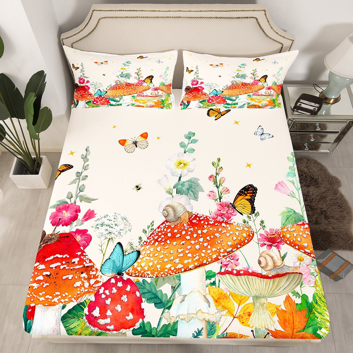 YST Red Mushroom Bedding Set, Boys Girls Kids Sheets, Boho Aesthetic