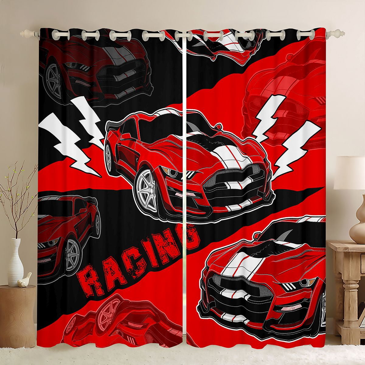 Deccor Racing Erosebridal Red Race Car Blackout Curtains Sports Car Curtains & Drapes ...
