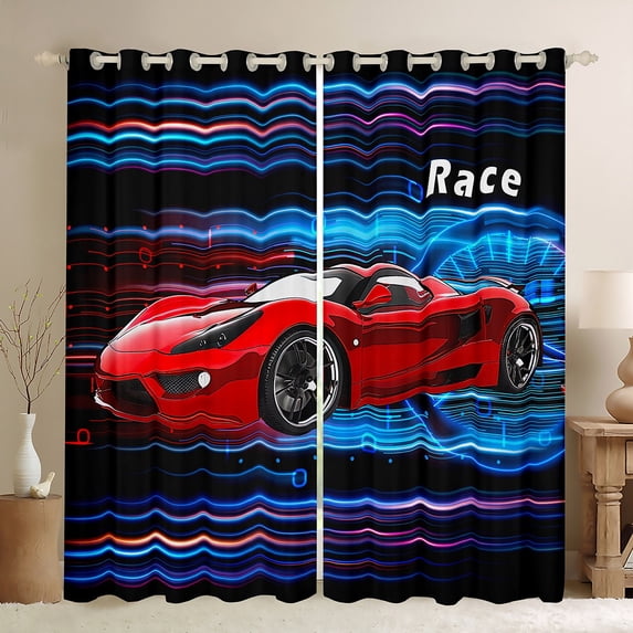 Red Race Car Curtains Extreme Sports 30%-50% Blackout Curtains 76x54,Speed Sport Car Game Curtains & Drapes Neon Gradient Glowing Line Living Room Curtains Room Dcorative