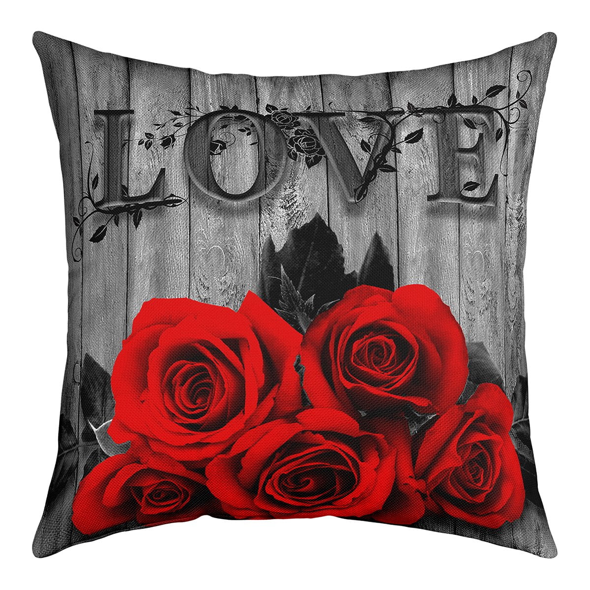 YST Red Rose Pillow Cover 18x18 inch Red Black Valentine's Day Cushion Cover for Girls Women Men
