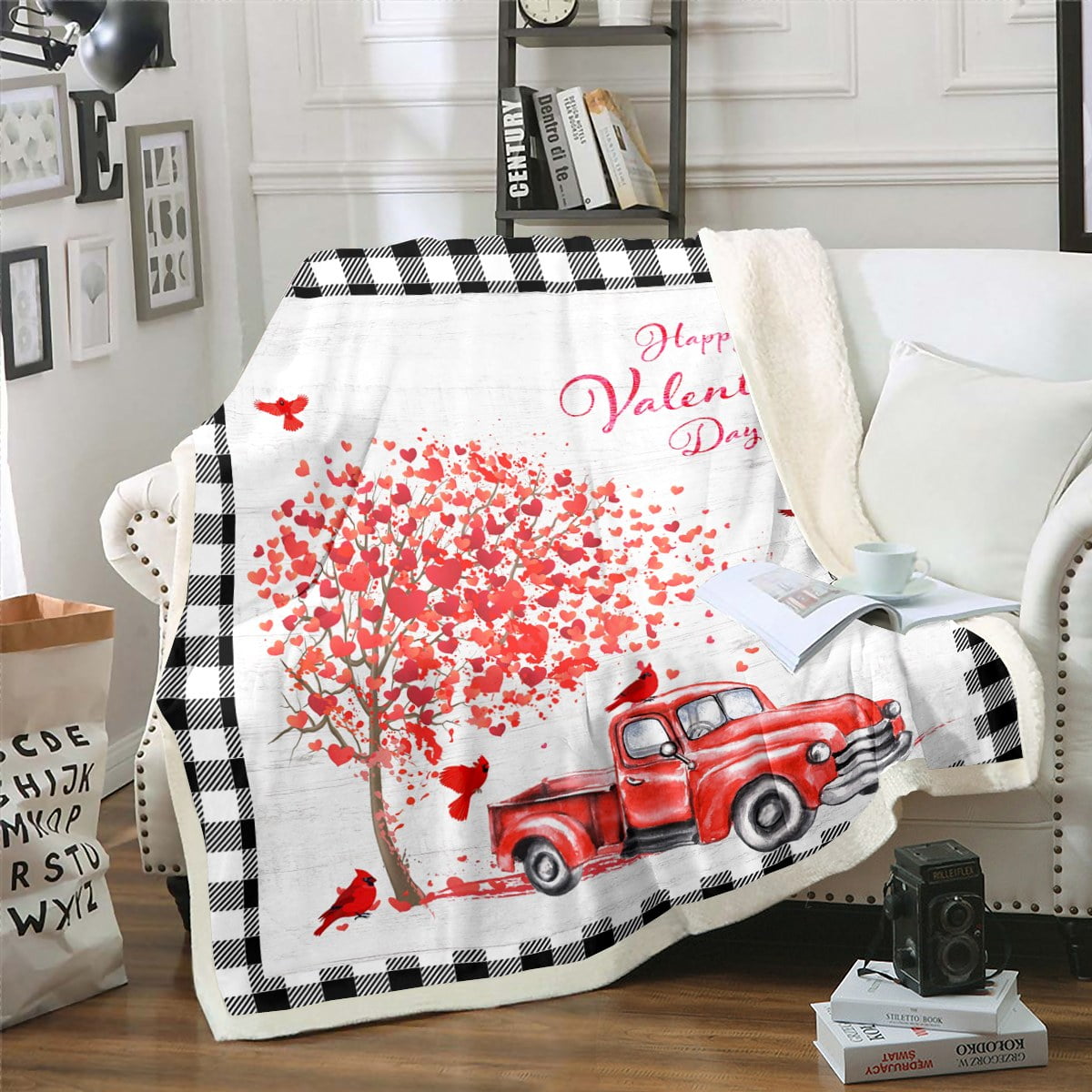 YST Red Truck Throw Blanket Valentines Day Sherpa Blanket Queen 90"X90
