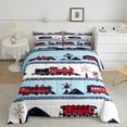 YST Red White And Blue Train Comforter Set Cartoon Train Railroad