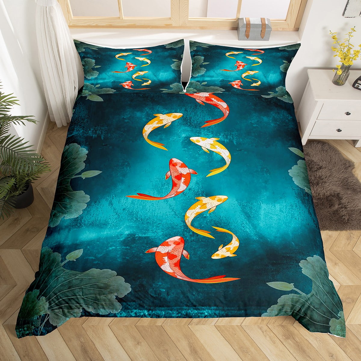 YST Red Yellow Koi Fish Bedding Sets Full Oriental Japanese Comforter