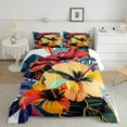thumbnail image 1 of Red Yellow Morning Glory Comforter Set King Chic Floral Bedding Set,Retro Flower Duvet Insert Green Leaves Bed Set Tropical Plant Quilted Comforter Vintage Old Fashion,3pcs, 1 of 5