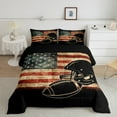 thumbnail image 1 of Retro American Flag Bedding Set Queen Black Football Comforter Set, Sports Bedding Comforter Sets USA Flag Stars Duvet, Red Beige Stripe Quilted Comforter Black 3 Pieces Microfiber, 1 of 5