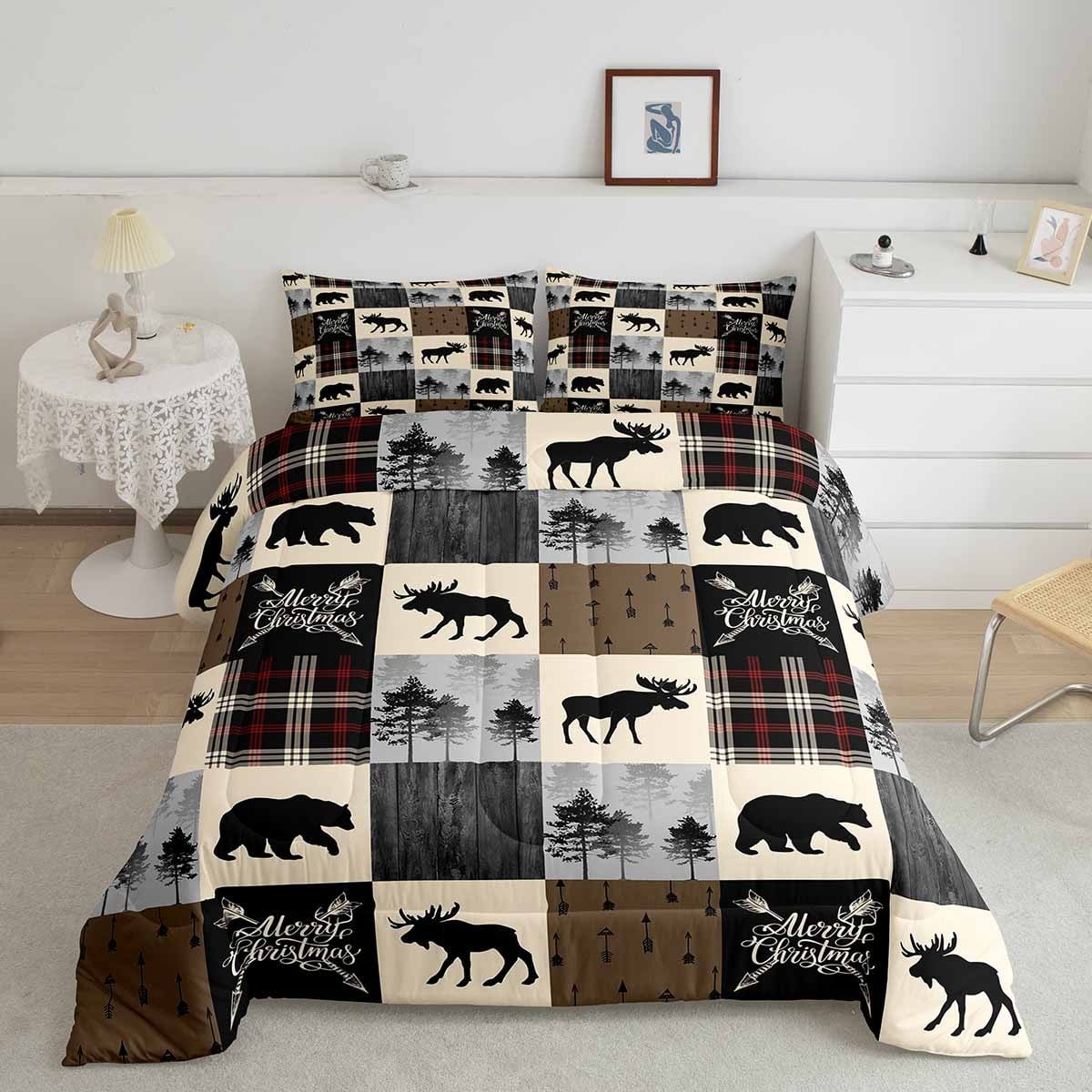 YST Retro Cabin Decor Comforter Set Rustic Moose Bear Bedding Set ...