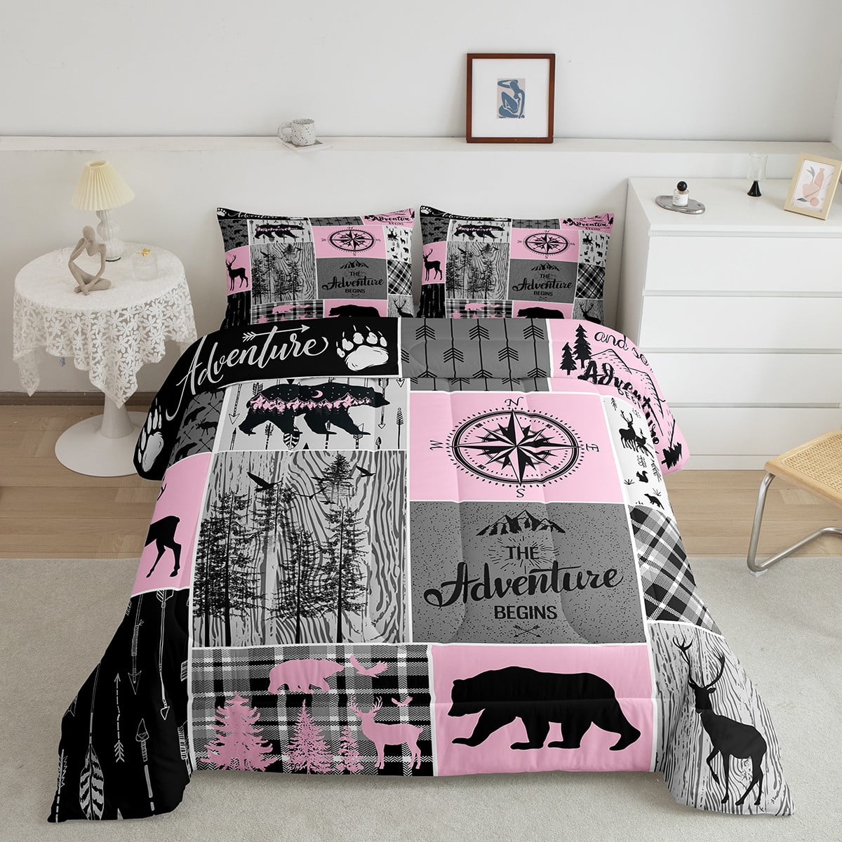 YST Retro Cabin Rustic Bedding For Bedroom Decor, Farmhouse Lodge Bear ...