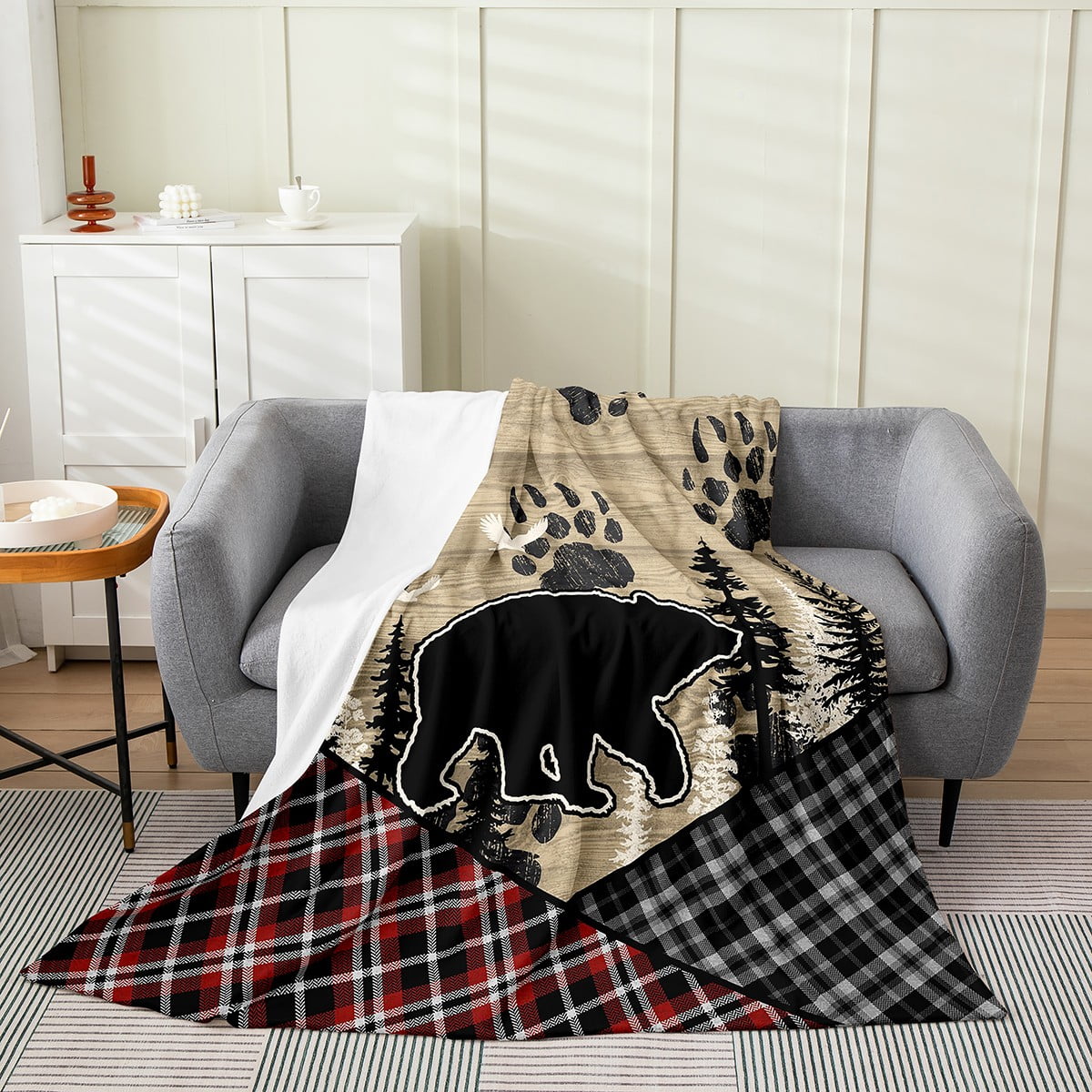 Retro Cabin Fuzzy Blanket Rustic Lodge Patchwork Throw Blanket Hunting Bear Deer Wildlife Plush Bed Blanket For Kids Teens Adult,Farmhouse Country Fle : Rustic Farmhouse Blanket Throw, Retro Cabin Lodge