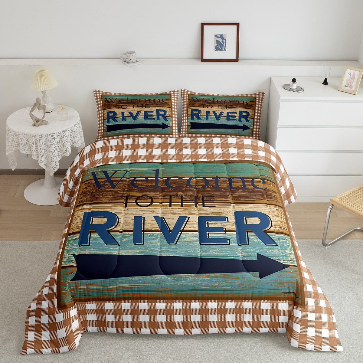YST River Lake House Comforter Set Twin Rustic Lodge Cabin Bedding Set