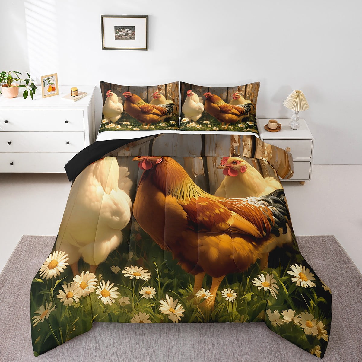 Castle Fairy Vintage Jungle Rabbits Duvet Cover - Toddler Size, Watercolor Flowers, Farmhouse Easter Theme