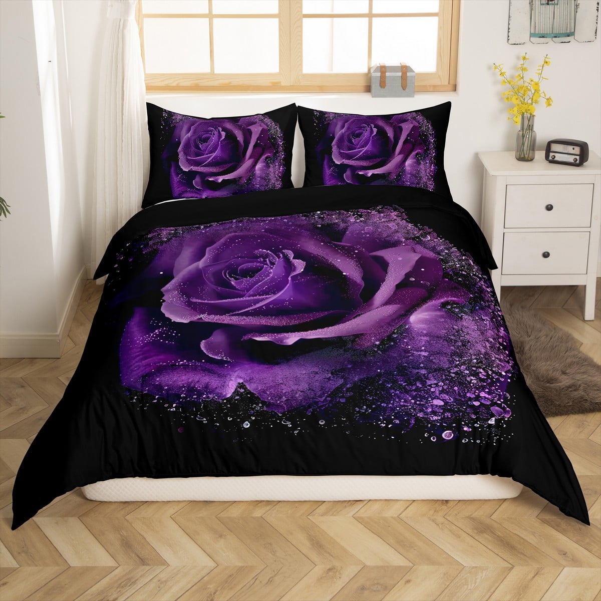 YST Rose Duvet Cover for Girls,Twin Bedding Set for Women,3D Purple