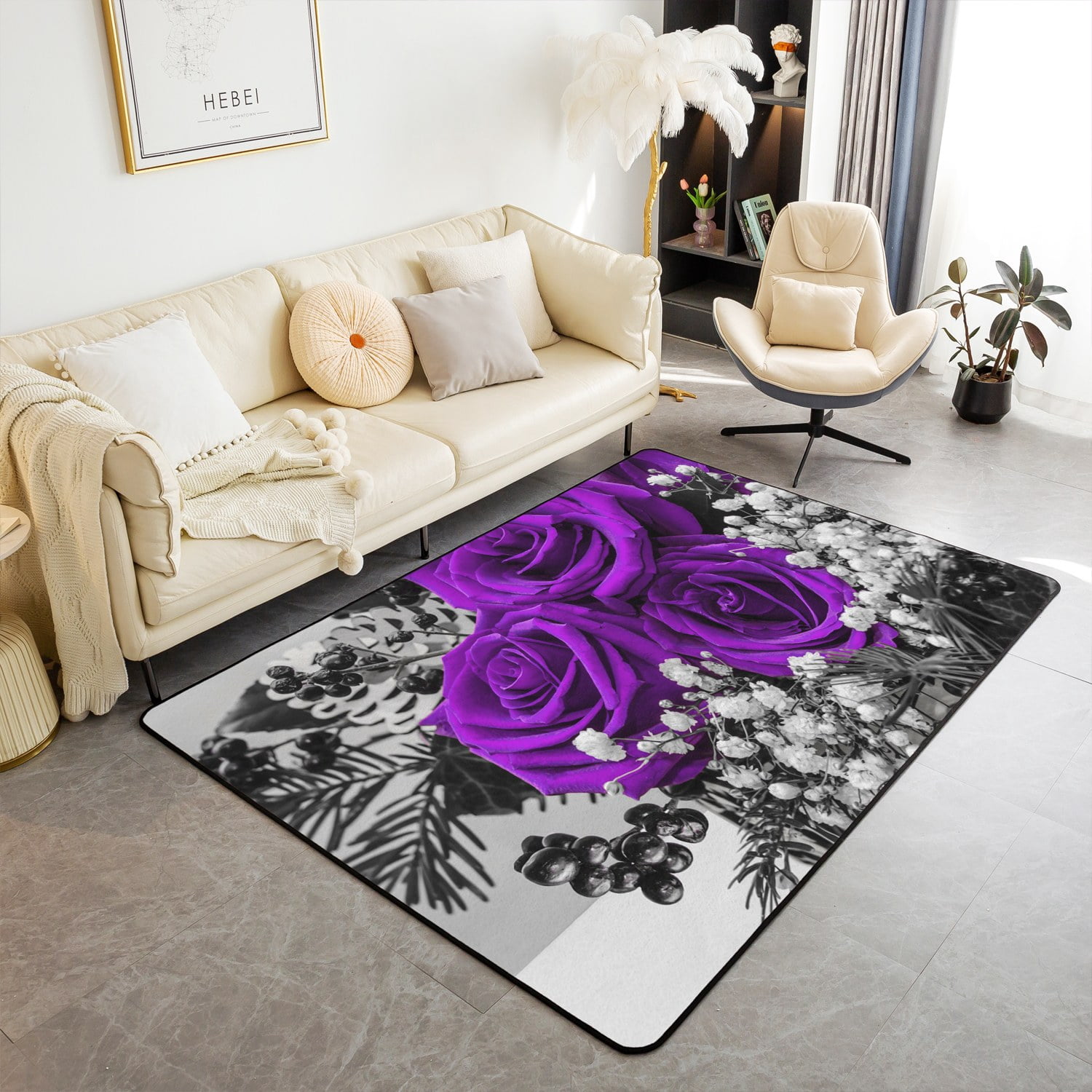 Erosebridal Rose Floral Area Rugs 5x7, Women Purple Rose Indoor Floor ...