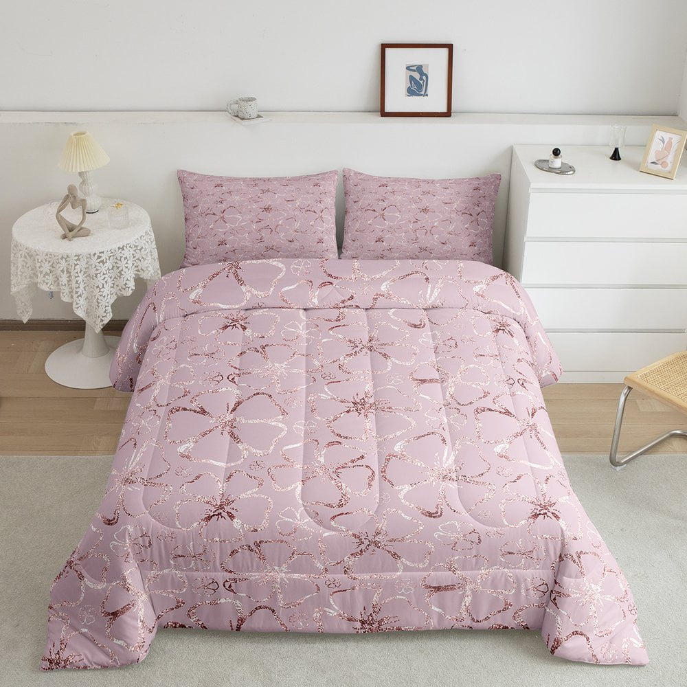 YST Rose Gold Pink Bedding Full for Girls Cherry Blossoms Comforter Set