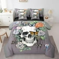 thumbnail image 1 of Rose Skull Bedding Set Goth Bird Butterfly Queen Comforter Set 7 Piece Retro Gothic Sugar Skull Bed In A Bag Halloween Sketch Skeleton Bedding Comforter Sets Reversible Bed Set, 1 of 5