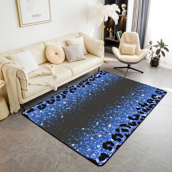 Erosebridal Royal Blue Leopard Area Rugs 3x5 ,Ombre Gradient Rug,Rustic Farmhouse Cheetah Carpet Runner Non Slip,Modern Abstract Glitter Stars Galaxy Indoor Floor Mat for Bedside Living Room