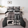 thumbnail image 1 of Rustic Cabin Comforter Set King Size, Hunting Bear Deer Bedding Vintage Farmhouse Duvet Insert Camper Lodge Room Decor, Vintage Plaid Tree Quilt 3Pcs With 2 Pillow Cases, Gray Brown, 1 of 7