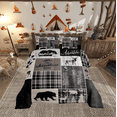thumbnail image 1 of Rustic Cabin Comforter Set Twin Size, Hunting Bear Deer Bedding Vintage Farmhouse Duvet Insert Camper Lodge Room Decor, Vintage Plaid Tree Quilt 2Pcs With 1 Pillow Case, Gray Brown, 1 of 5