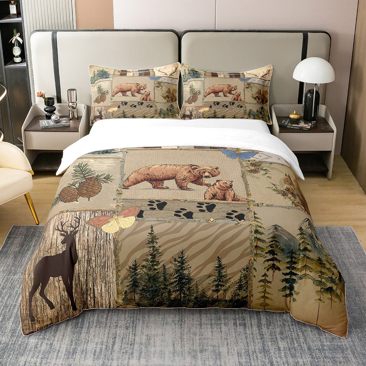 YST Rustic Cabin Duvet Cover Jungle Bears Bedding Set Country Nature