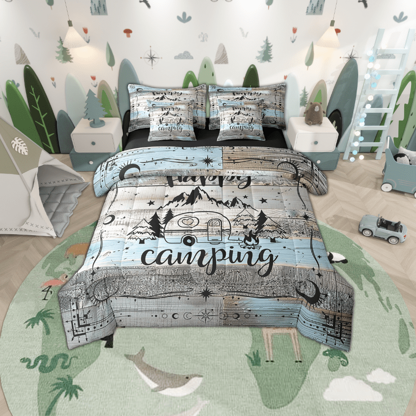 Rustic Camper Comforter Set 7 Piece Twin Camping Bunk Bed In A Bag Boho ...