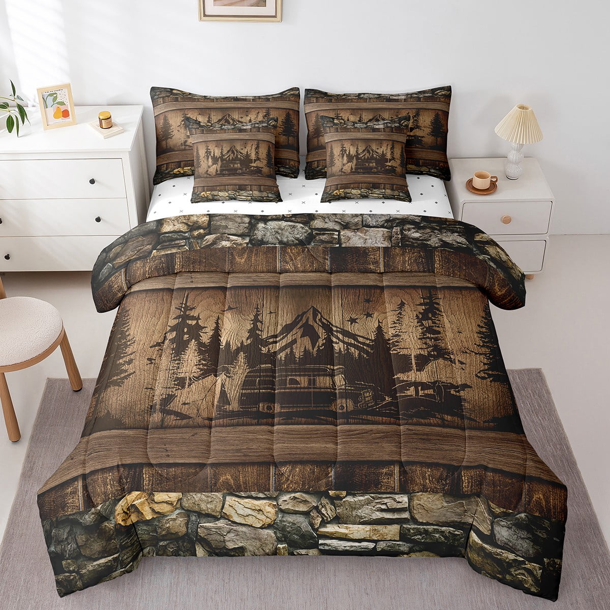 YST Rustic Camper Comforter Set 7 Pieces Bed In A Bag Queen Size, Happy ...