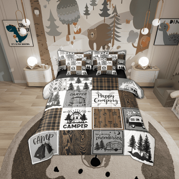 Erosebridal Rustic Camping Bedding Set Rv Camper Comforter Set 7 Piece King Bed In A Bag Farmhouse Buffalo Plaid Bedding Comforter Sets Rv Accessories For Inside,Travel Trailers Bunk Bed Set