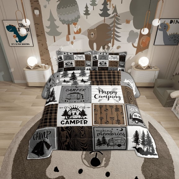 Rustic Camping Bedding Set Rv Camper Comforter Set Full Farmhouse Buffalo Plaid Down Comforter Rv Accessories For Inside,Travel Trailers Bunk Quilt Duvet Country Cabin Lodge Decor