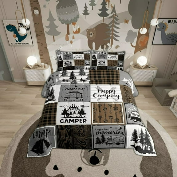 Rustic Camping Bedding Set Rv Camper Comforter Set Twin Farmhouse Buffalo Plaid Down Comforter Rv Accessories For Inside,Travel Trailers Bunk Quilt Duvet Country Cabin Lodge Decor