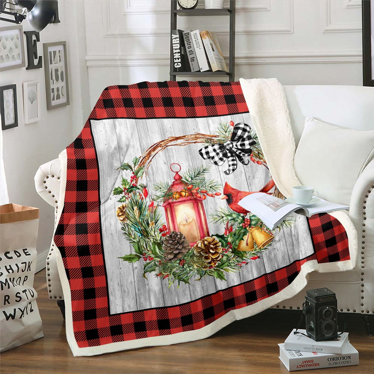 YST Rustic Cardinal Bird Throw Blanket Christmas Fleece Blanket For Bed